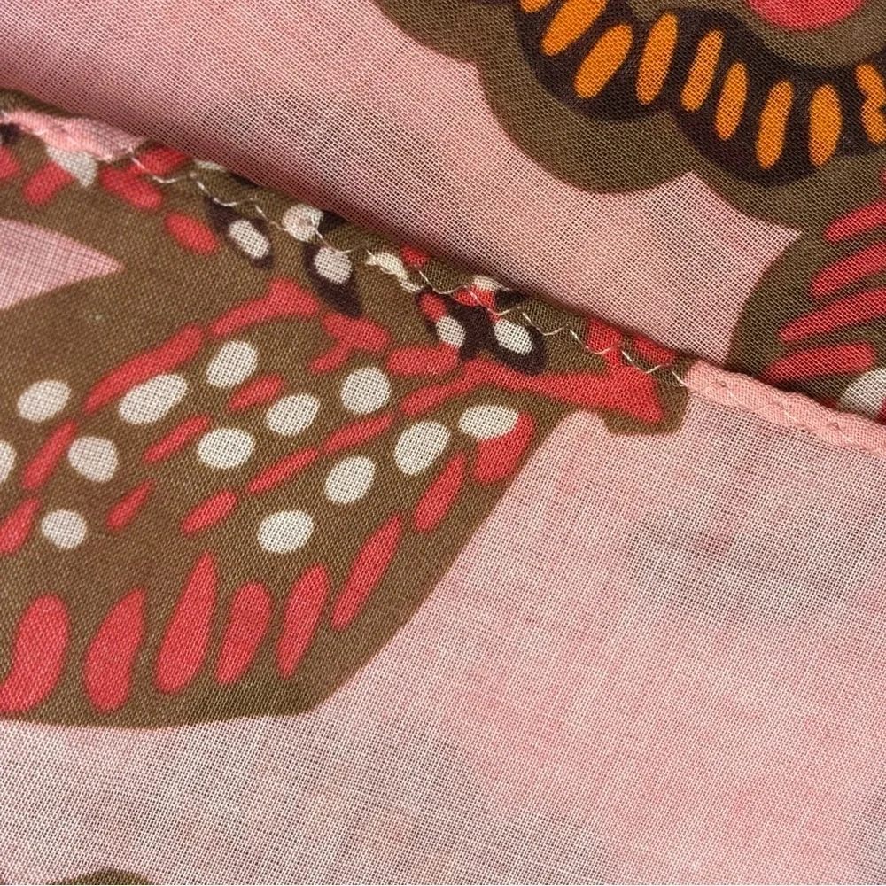 Vintage Echo Paisley Floral 100% Cotton Scarf Wrap Oblong PInk Brown Retro